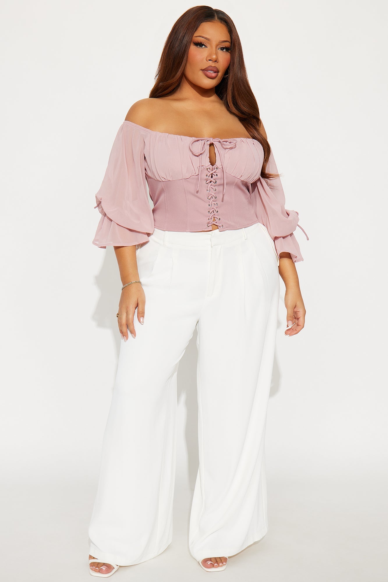 Shore Line Off Shoulder Chiffon Top - Mauve