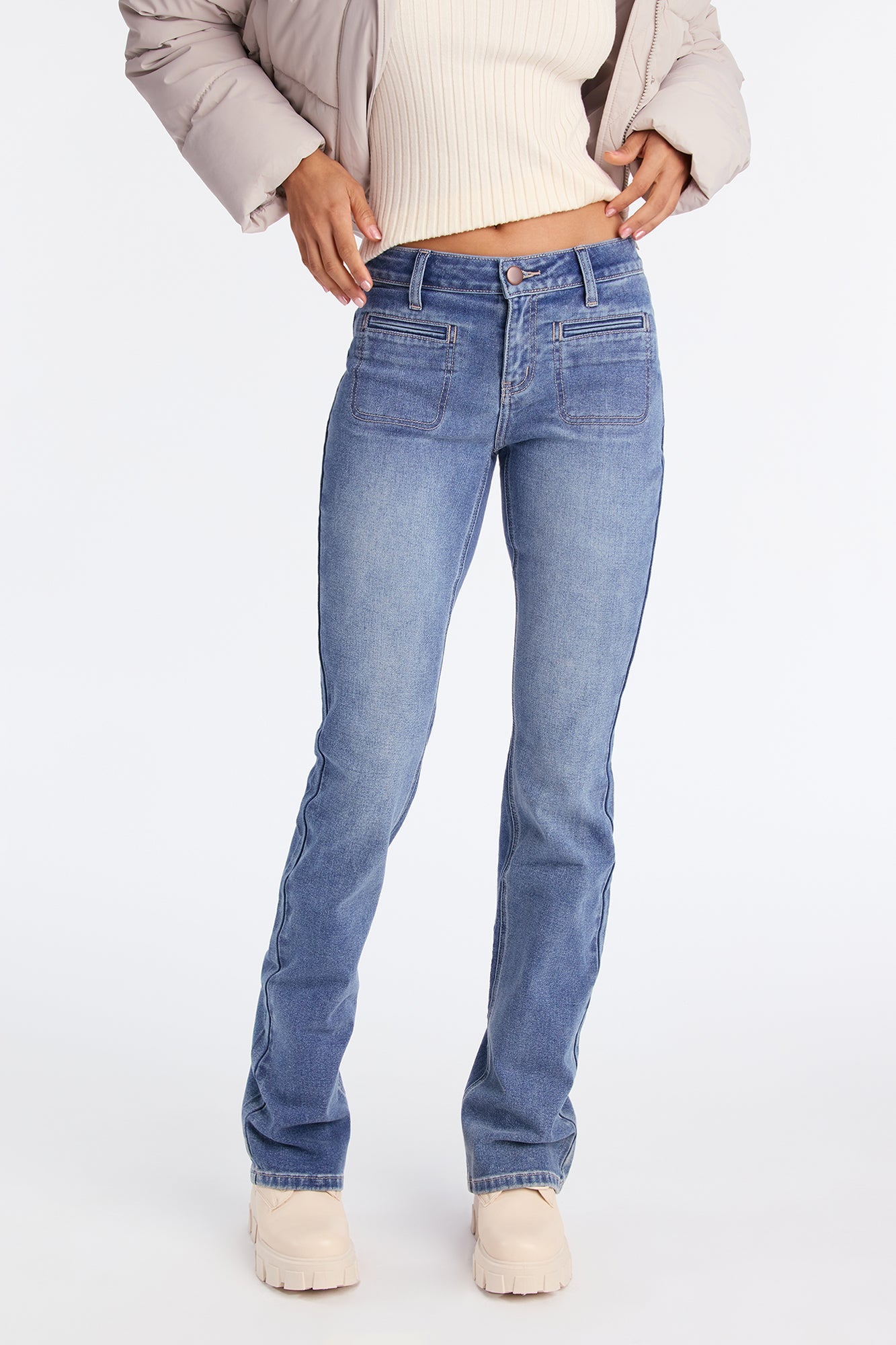 Sixth Street Mid Rise Bootcut Jeans - Medium Wash