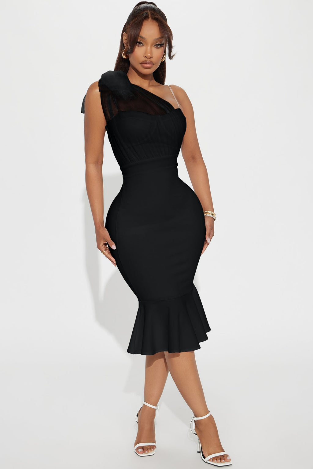 Prize Possession One Shoulder Midi Dress - Black