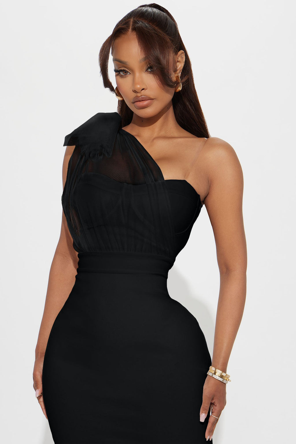 Prize Possession One Shoulder Midi Dress - Black