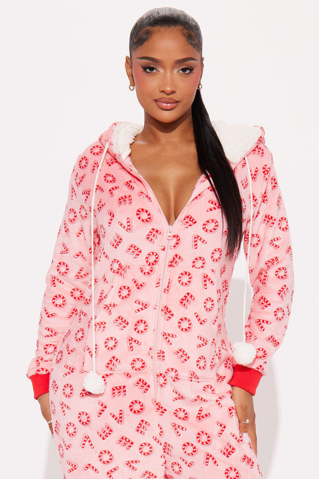 Candy Cane Sweetie Plush PJ Jumpsuit Onesie - Pink/combo