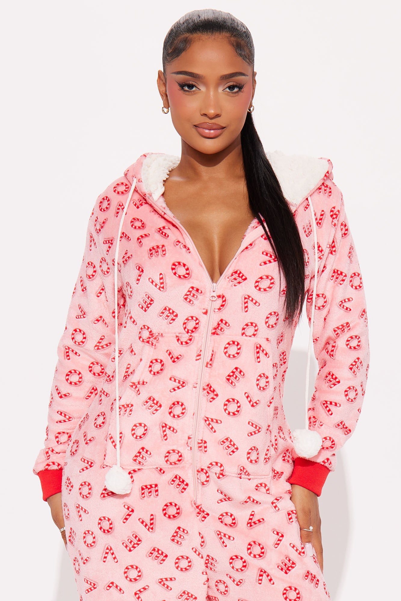 Candy Cane Sweetie Plush PJ Jumpsuit Onesie - Pink/combo