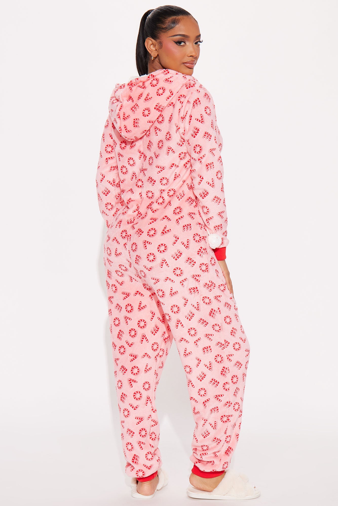 Candy Cane Sweetie Plush PJ Jumpsuit Onesie - Pink/combo