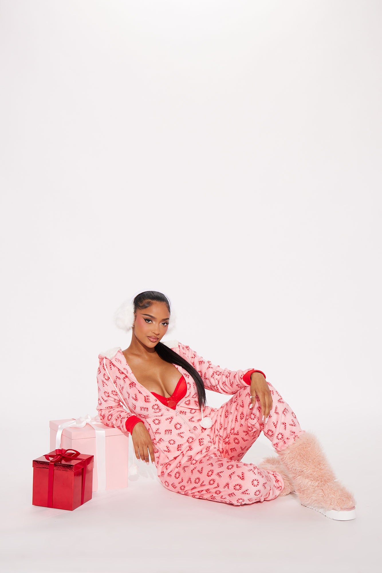 Candy Cane Sweetie Plush PJ Jumpsuit Onesie - Pink/combo