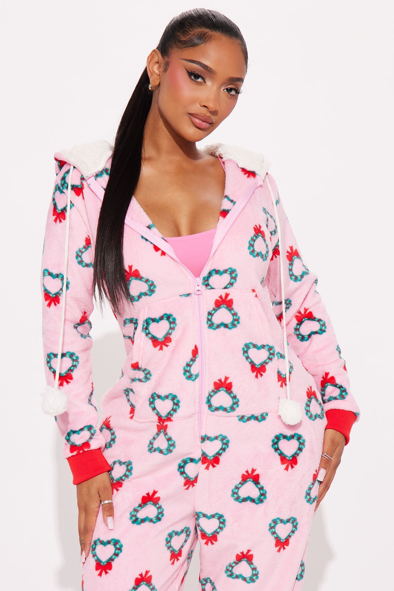 I Heart Christmas Plush PJ Jumpsuit Onesie - Pink/combo