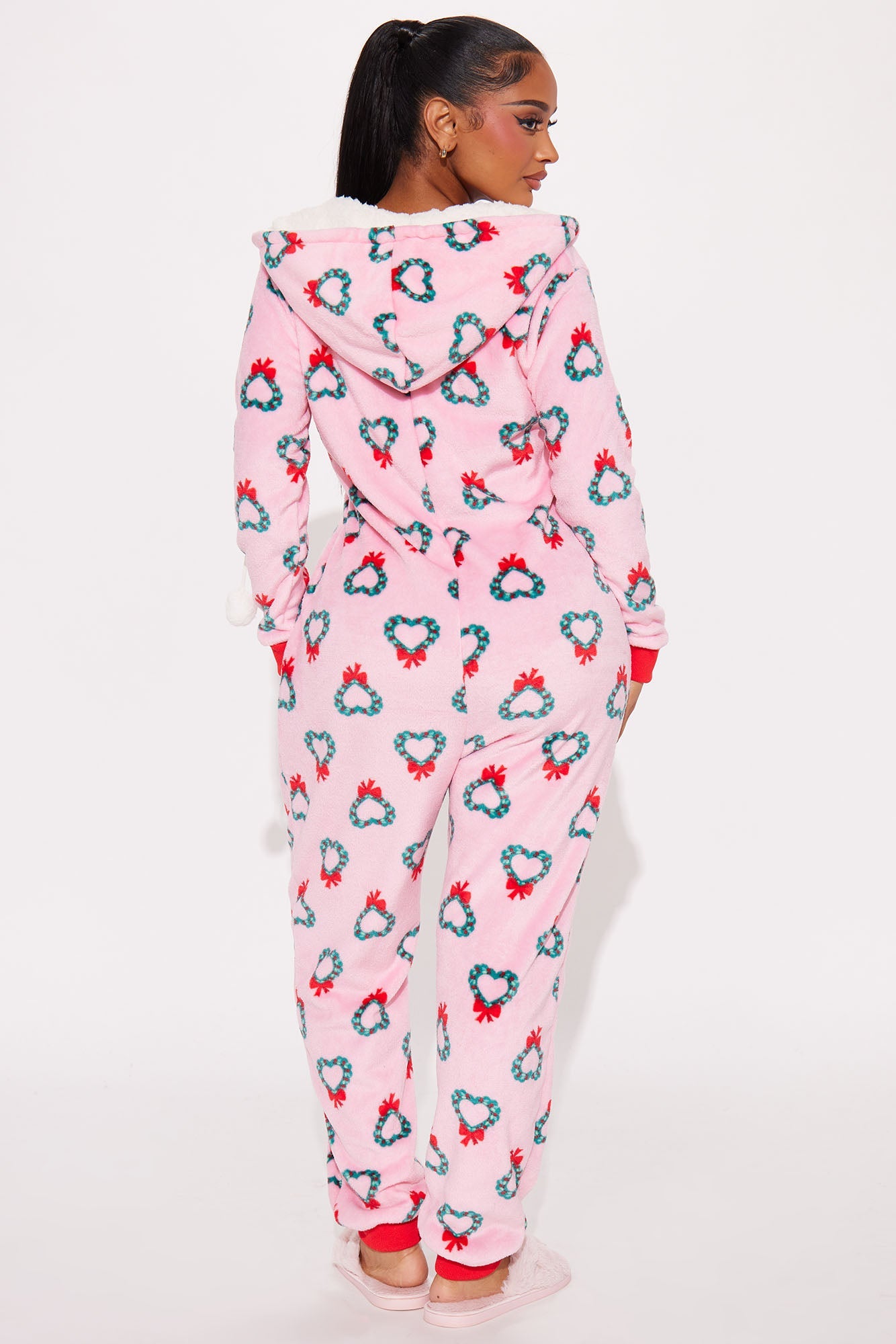 I Heart Christmas Plush PJ Jumpsuit Onesie - Pink/combo