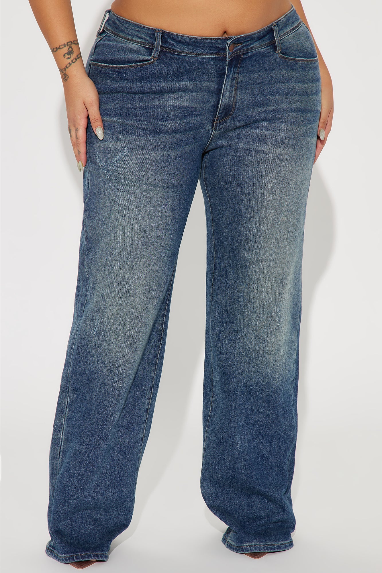 Lost As Always Stretch Baggy Jeans - Medium Wash