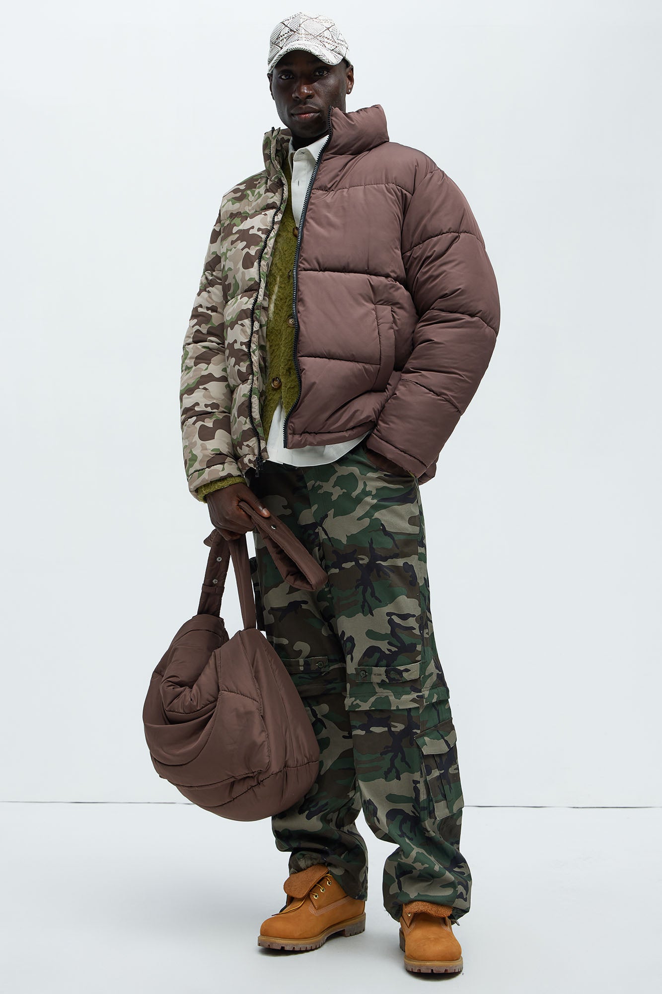 Shuffle Split Puffer Jacket - Brown Combo