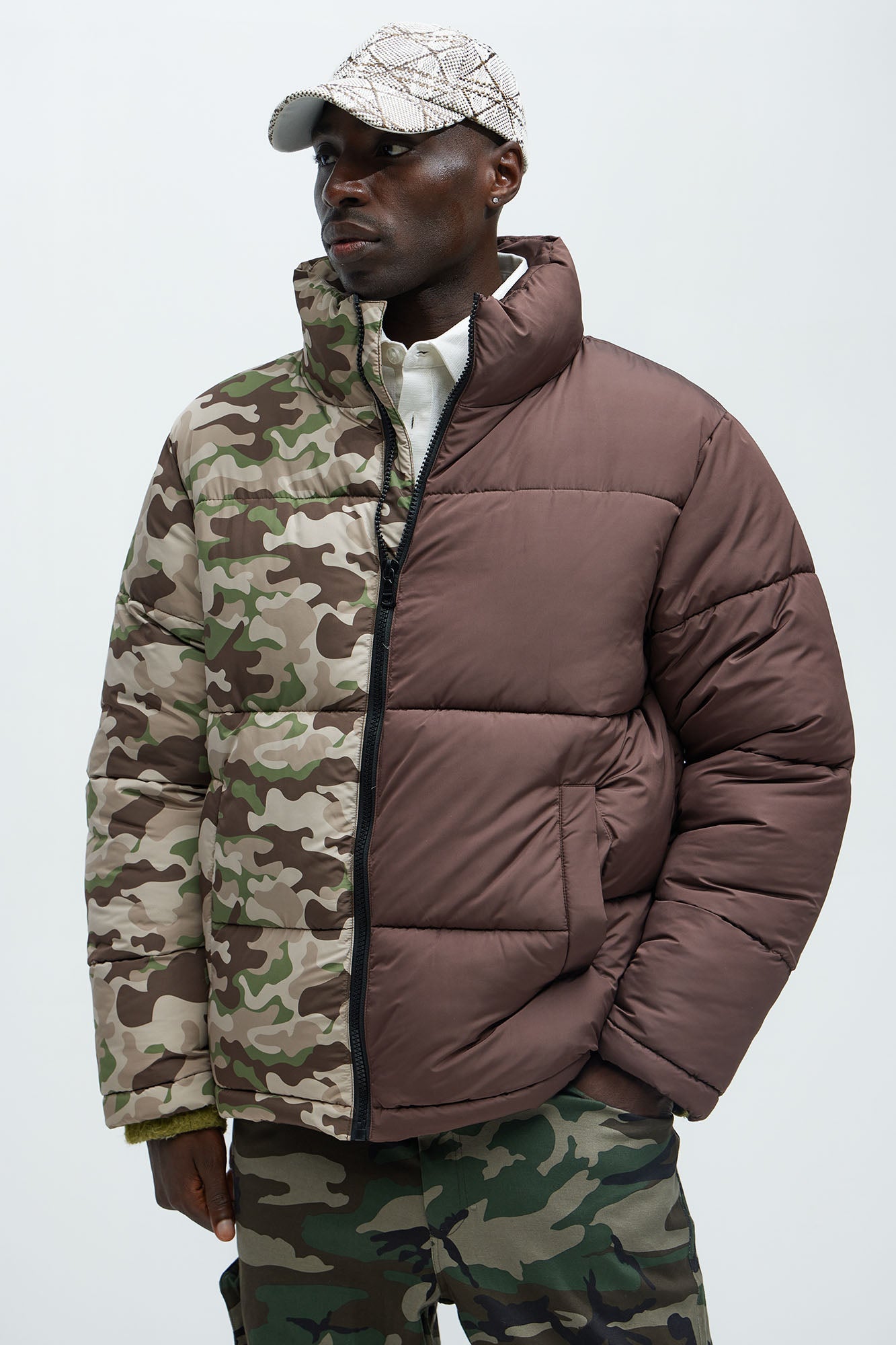 Shuffle Split Puffer Jacket - Brown Combo