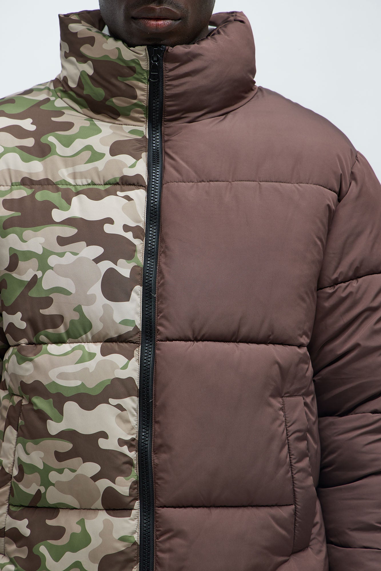 Shuffle Split Puffer Jacket - Brown Combo