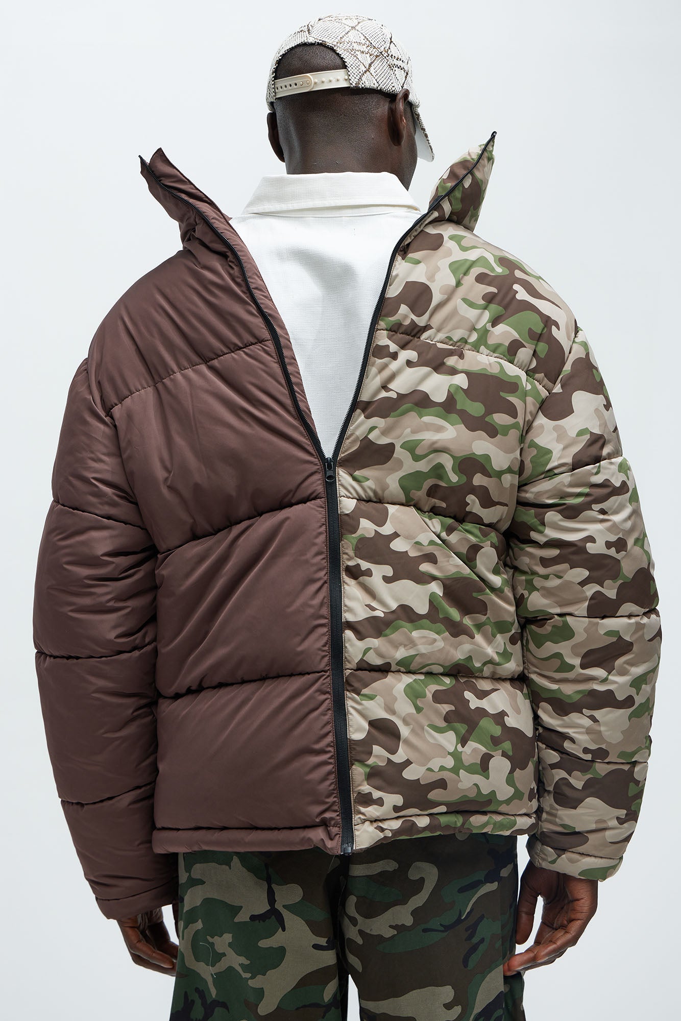 Shuffle Split Puffer Jacket - Brown Combo
