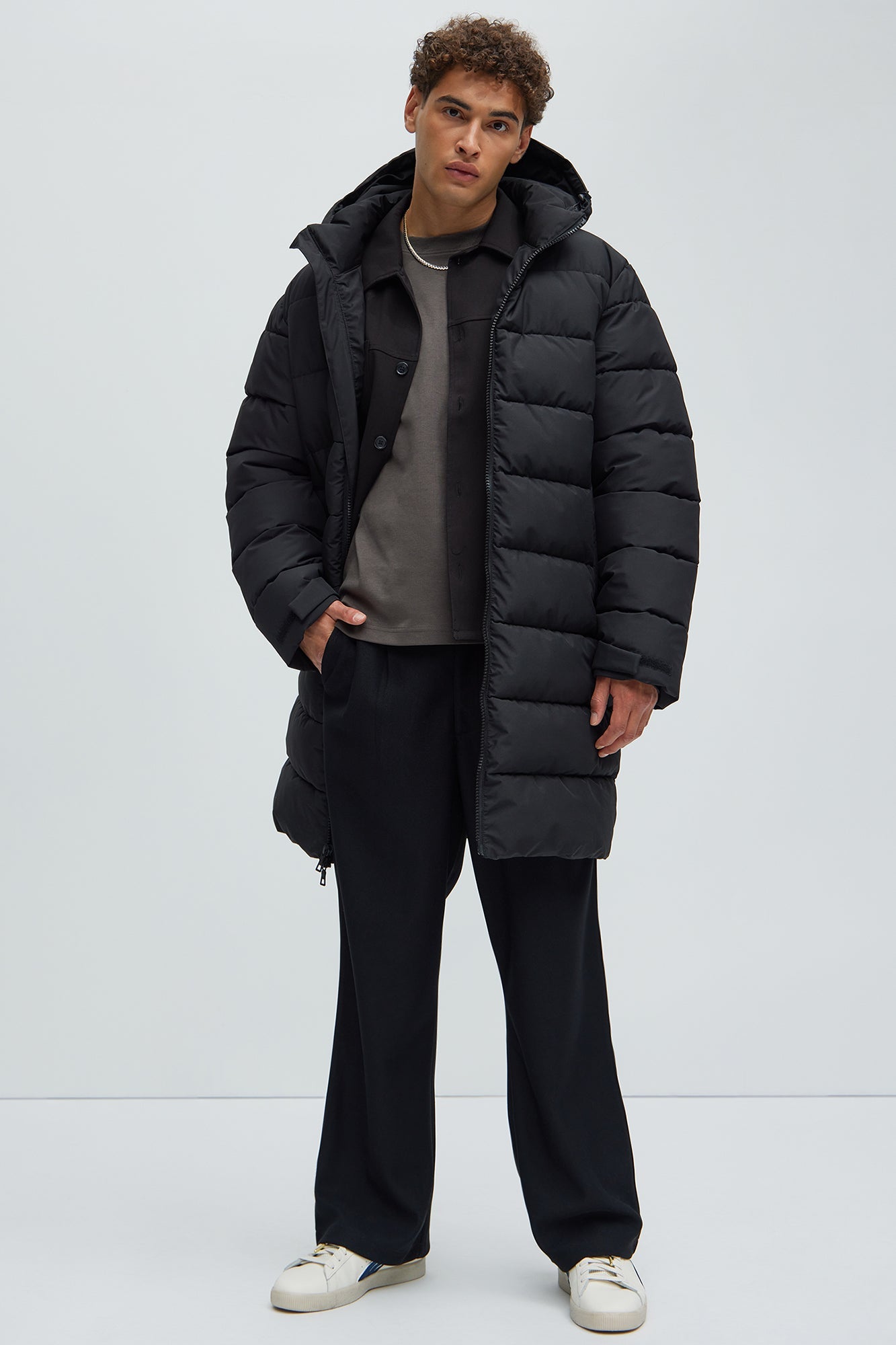 Flexin' Puffer Long Coat - Black