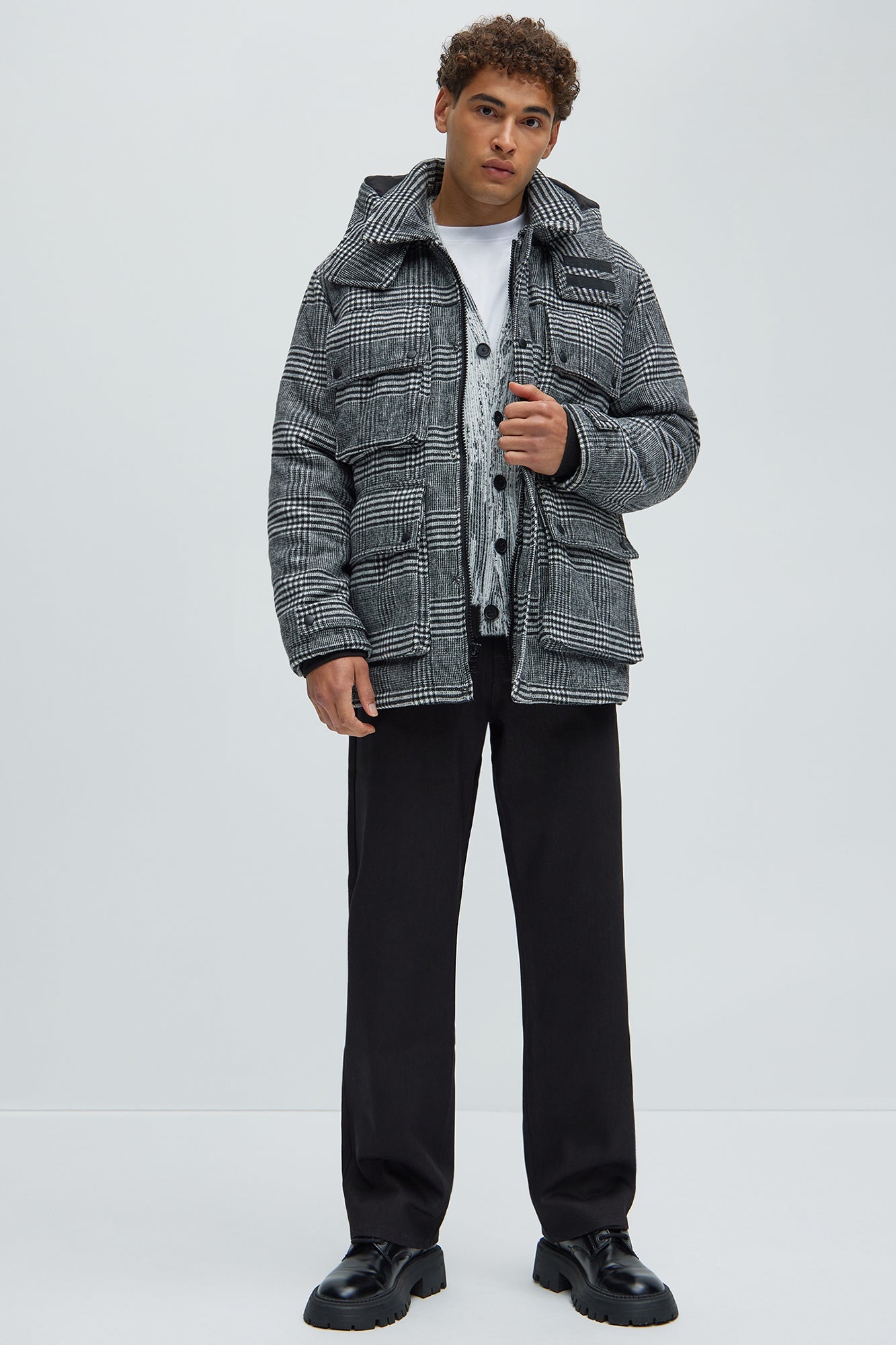 Careless And Free Plaid Jacket - Black