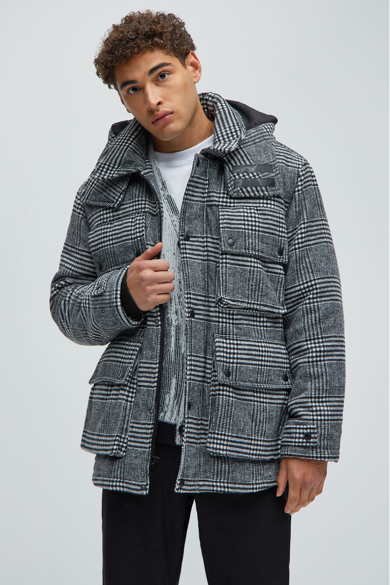 Careless And Free Plaid Jacket - Black