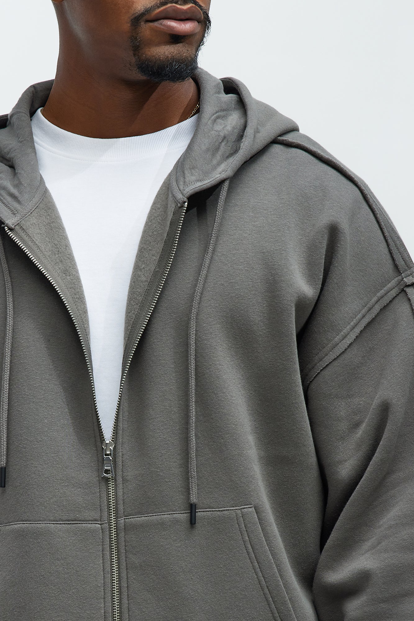 Tyson Oversized Cropped Zip Up Hoodie - Grey