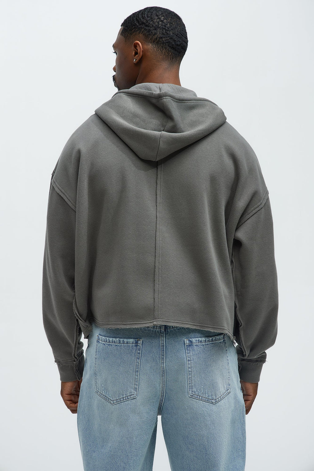 Tyson Oversized Cropped Zip Up Hoodie - Grey