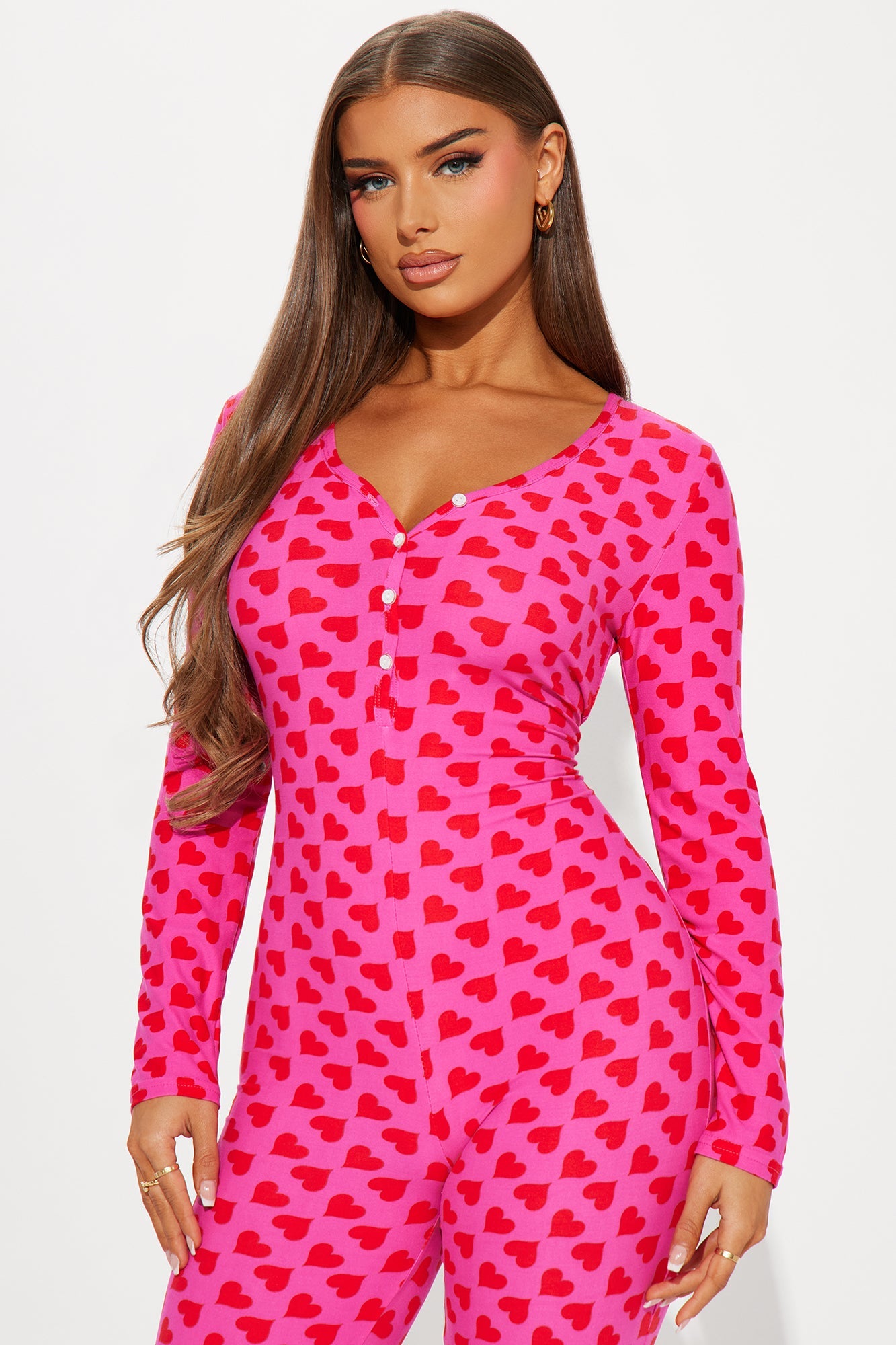 You Have My Heart PJ Jumpsuit Onesie - Hot Pink/combo
