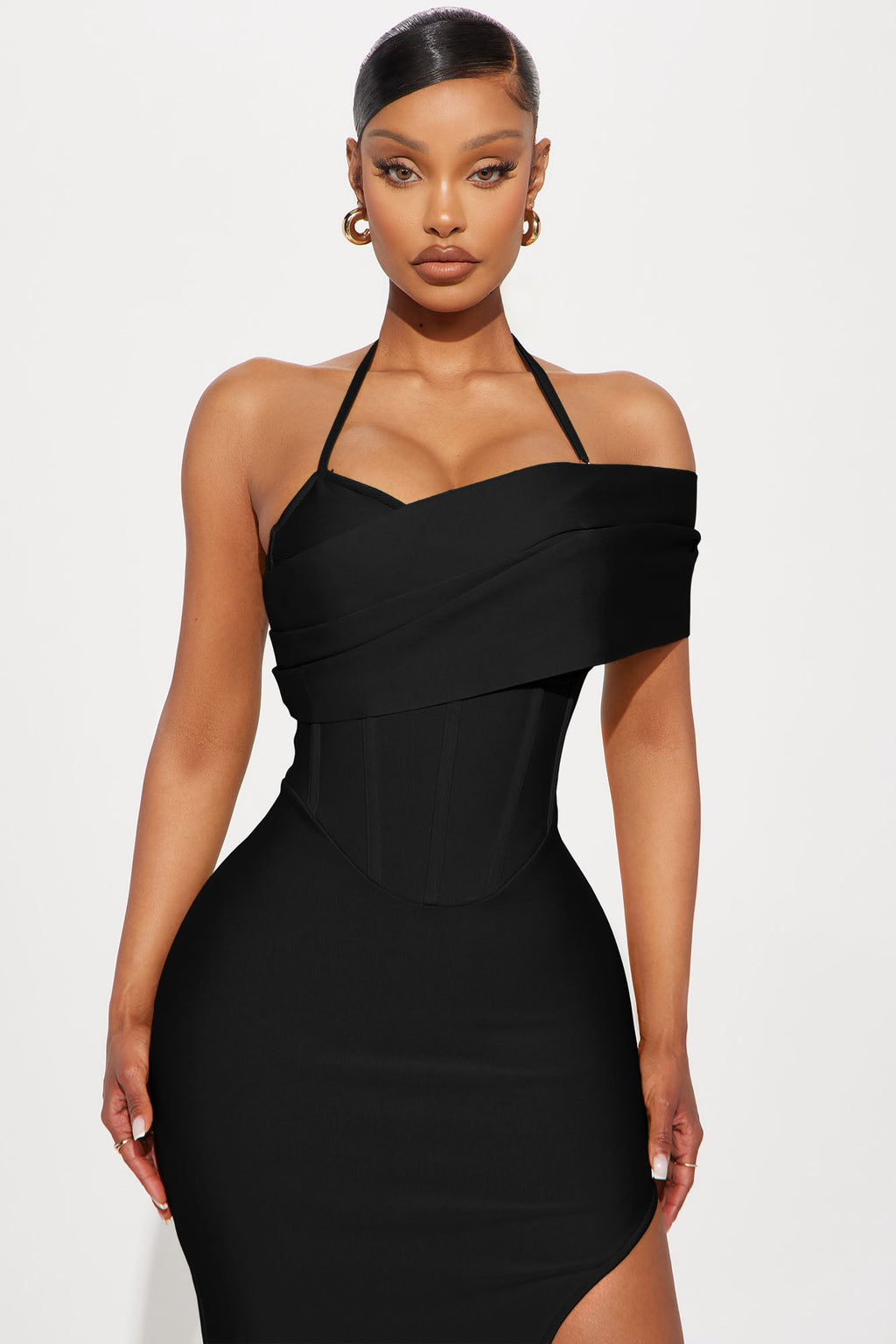 Kelly Ann Bandage Midi Dress - Black
