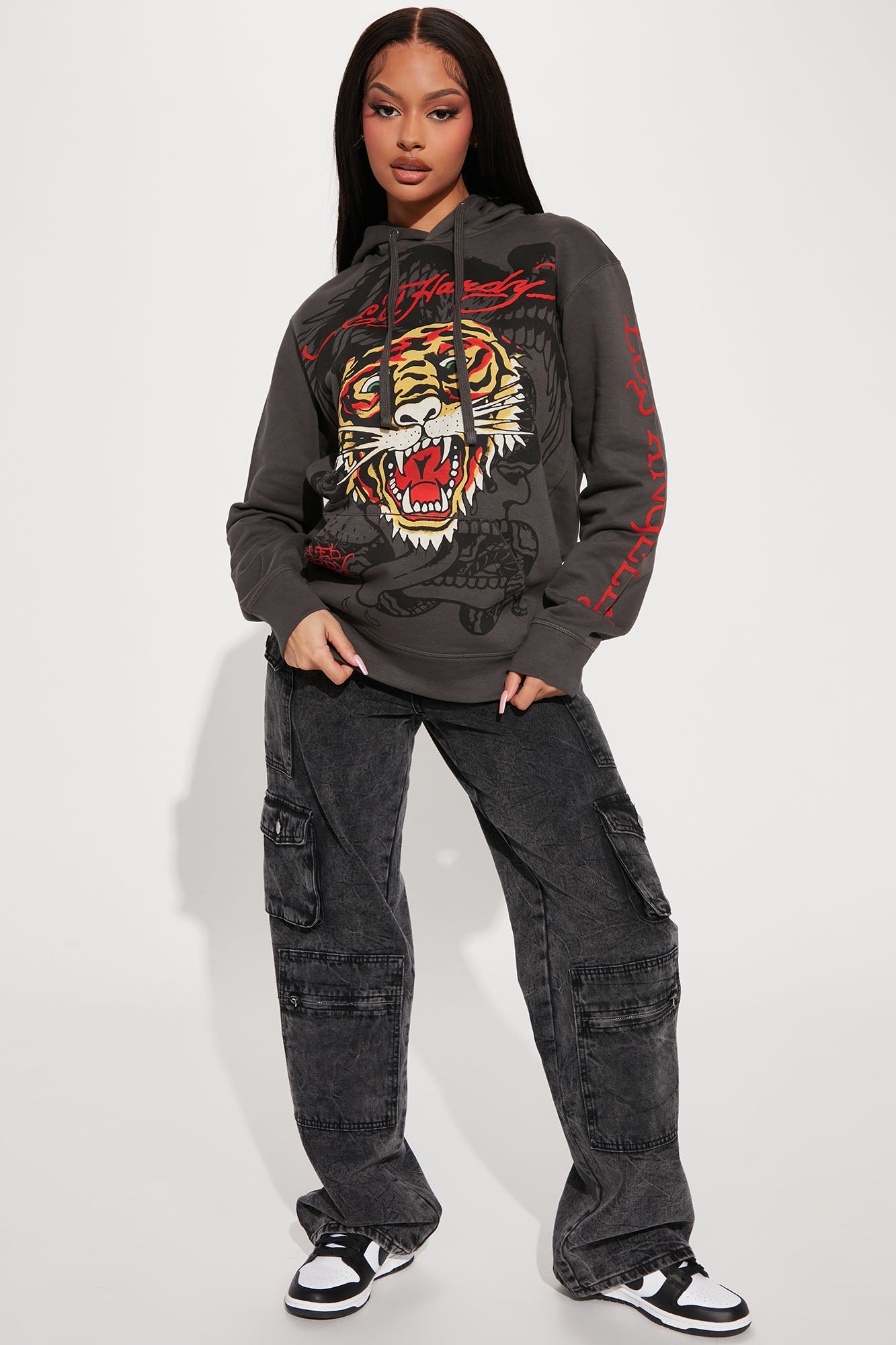 Ed Hardy Tiger Hoodie - Charcoal