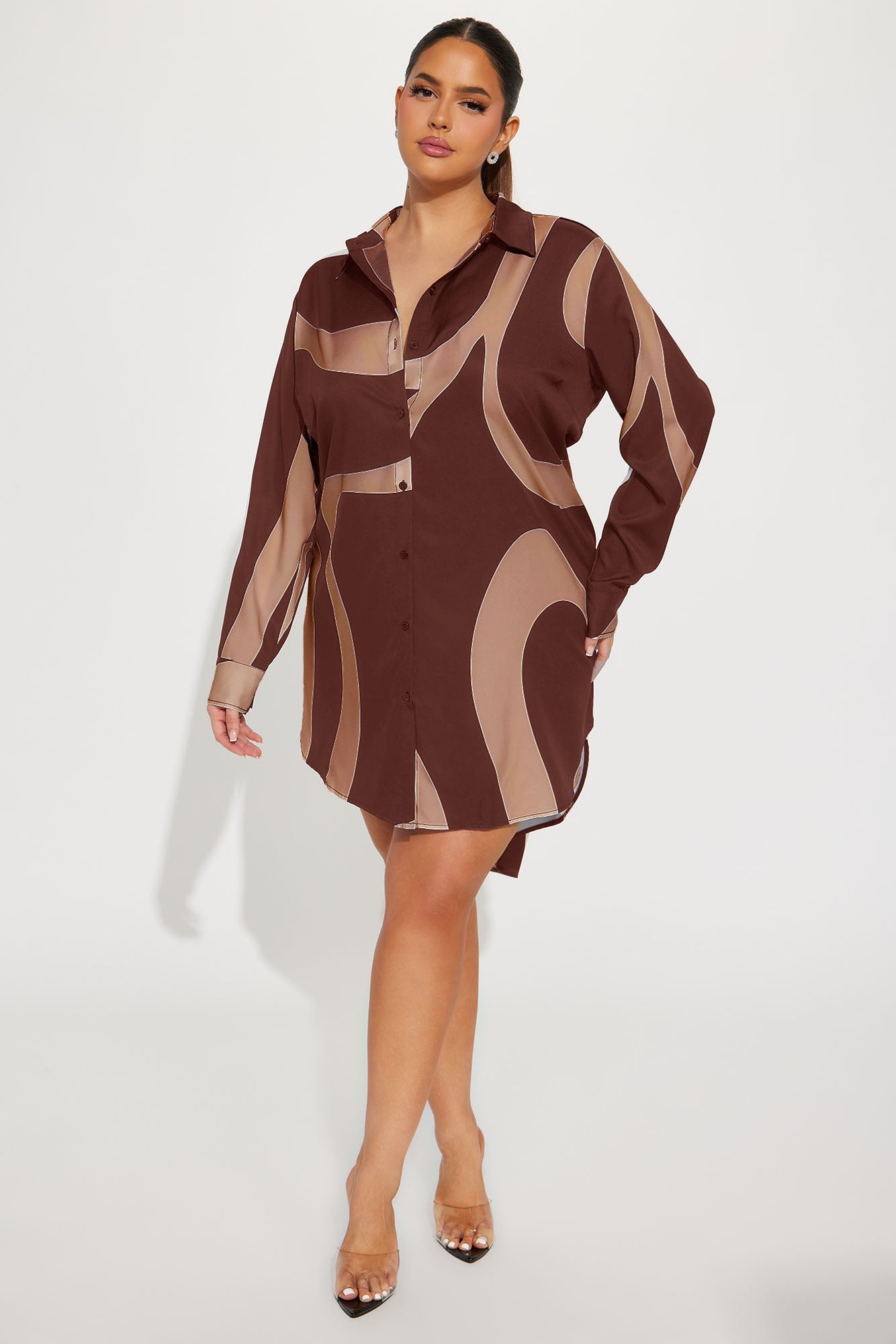 Jayde Button Up Mini Dress - Chocolate/Combo