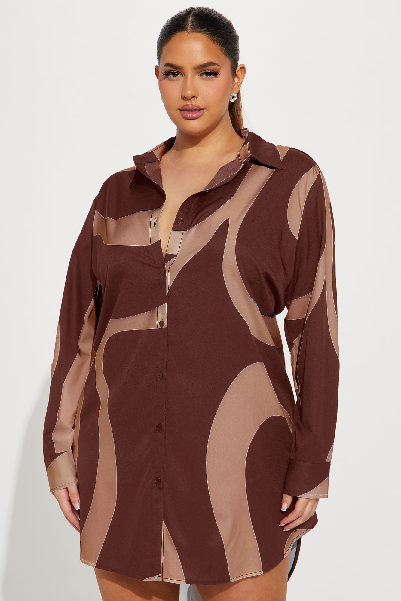 Jayde Button Up Mini Dress - Chocolate/Combo
