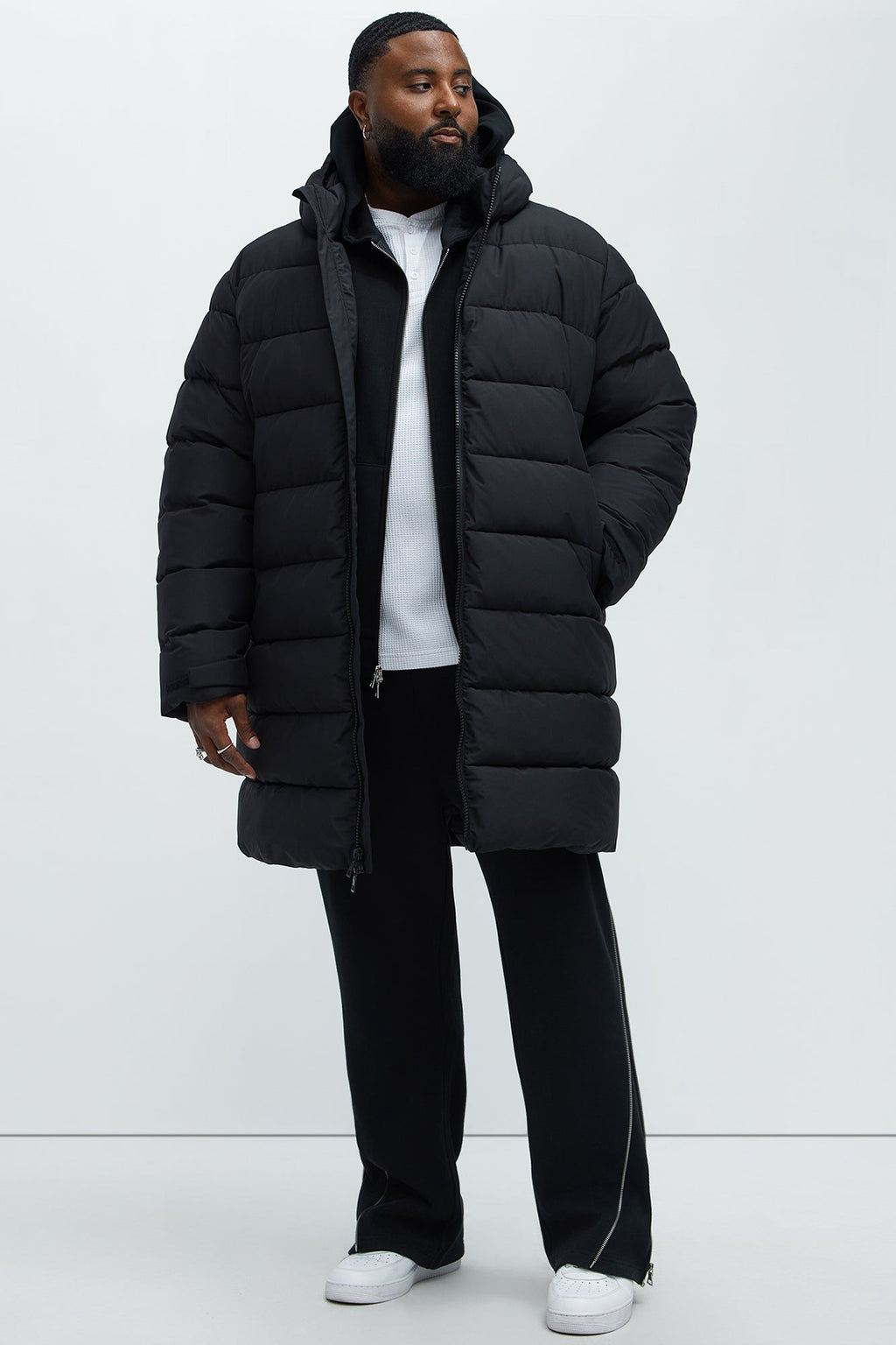 Flexin' Puffer Long Coat - Black