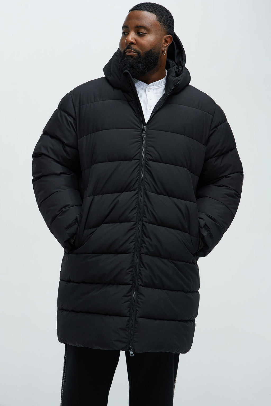 Flexin' Puffer Long Coat - Black