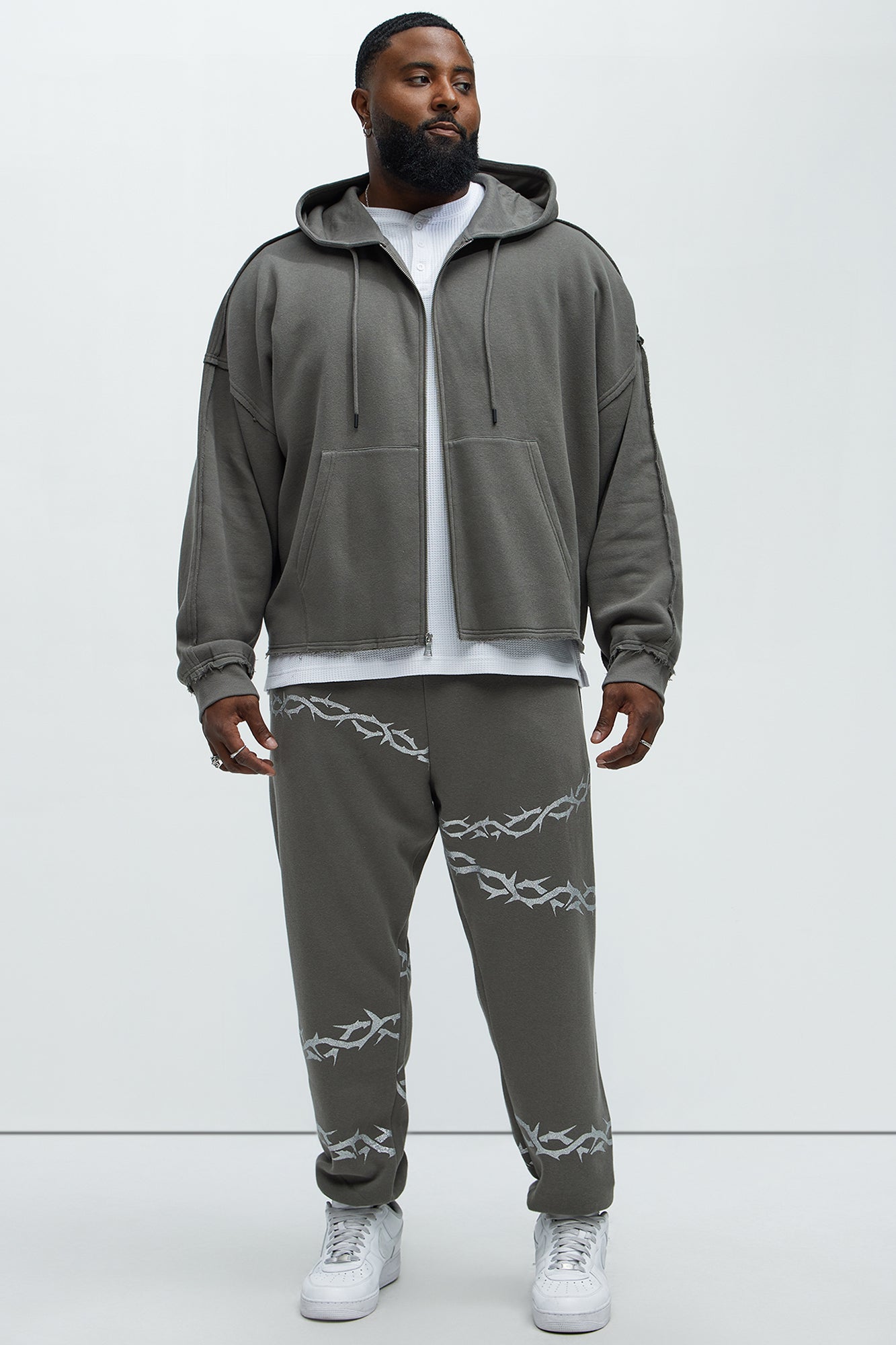 Tyson Oversized Cropped Zip Up Hoodie - Grey