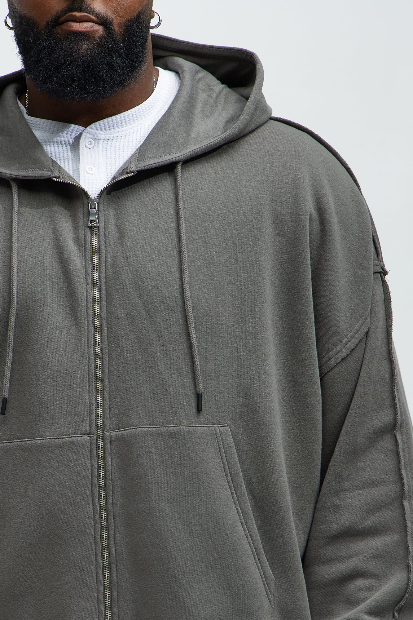Tyson Oversized Cropped Zip Up Hoodie - Grey
