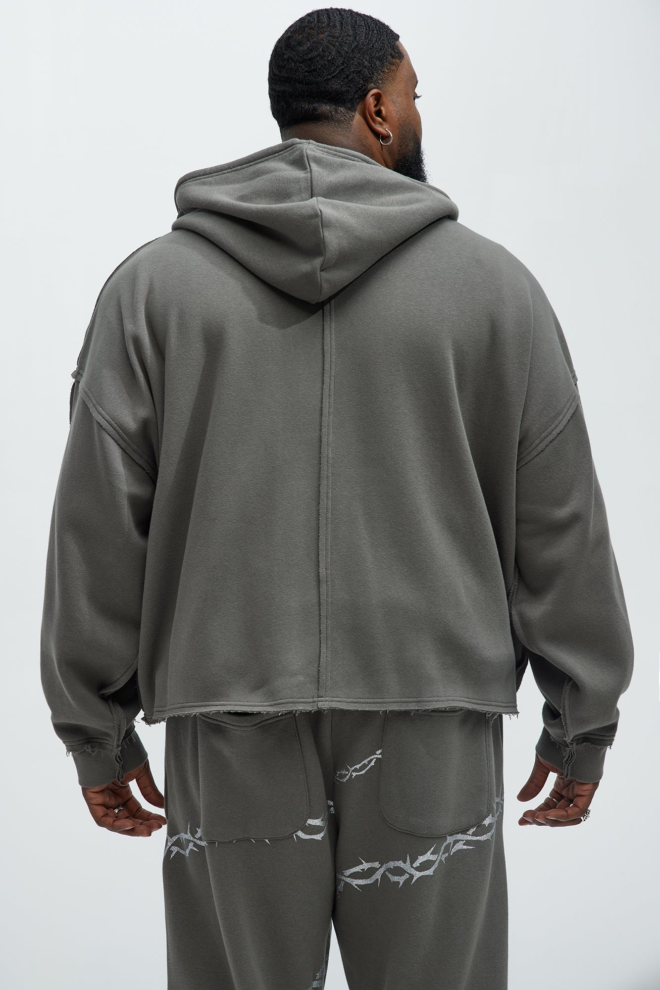 Tyson Oversized Cropped Zip Up Hoodie - Grey