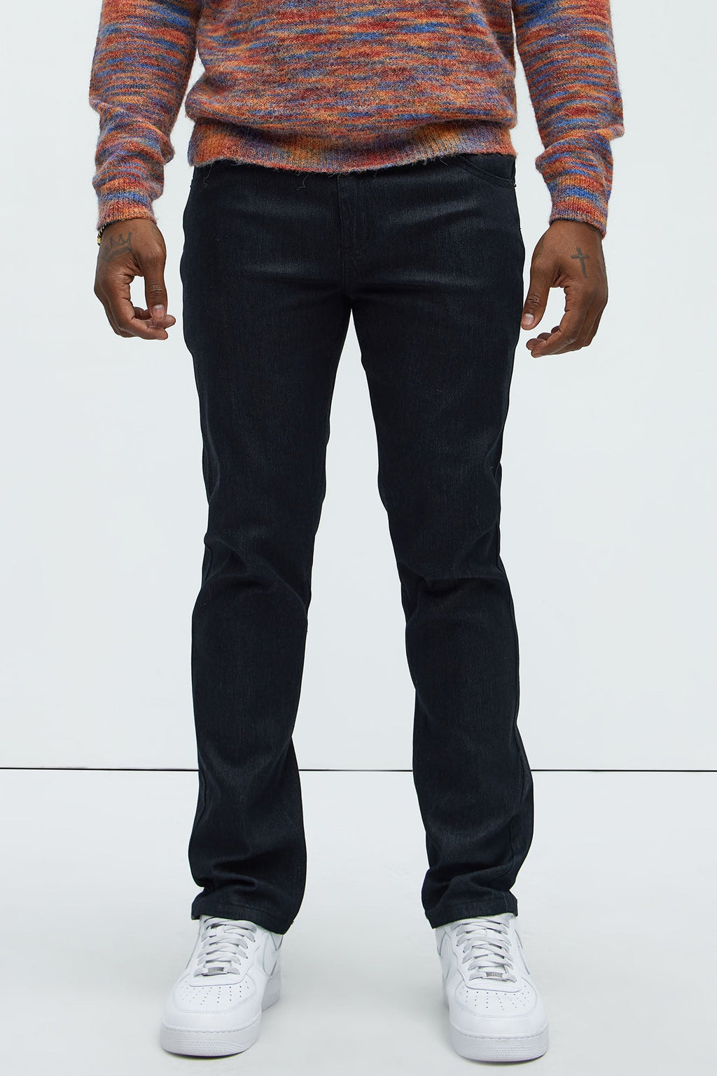 Stretch Raw Denim Skinny Jeans - Black