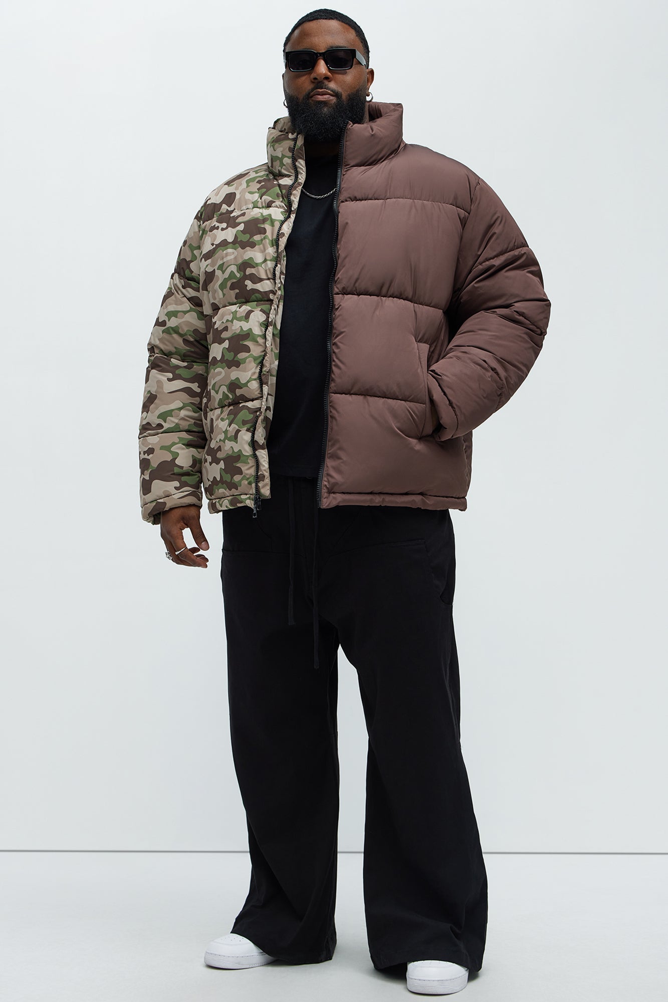 Shuffle Split Puffer Jacket - Brown Combo