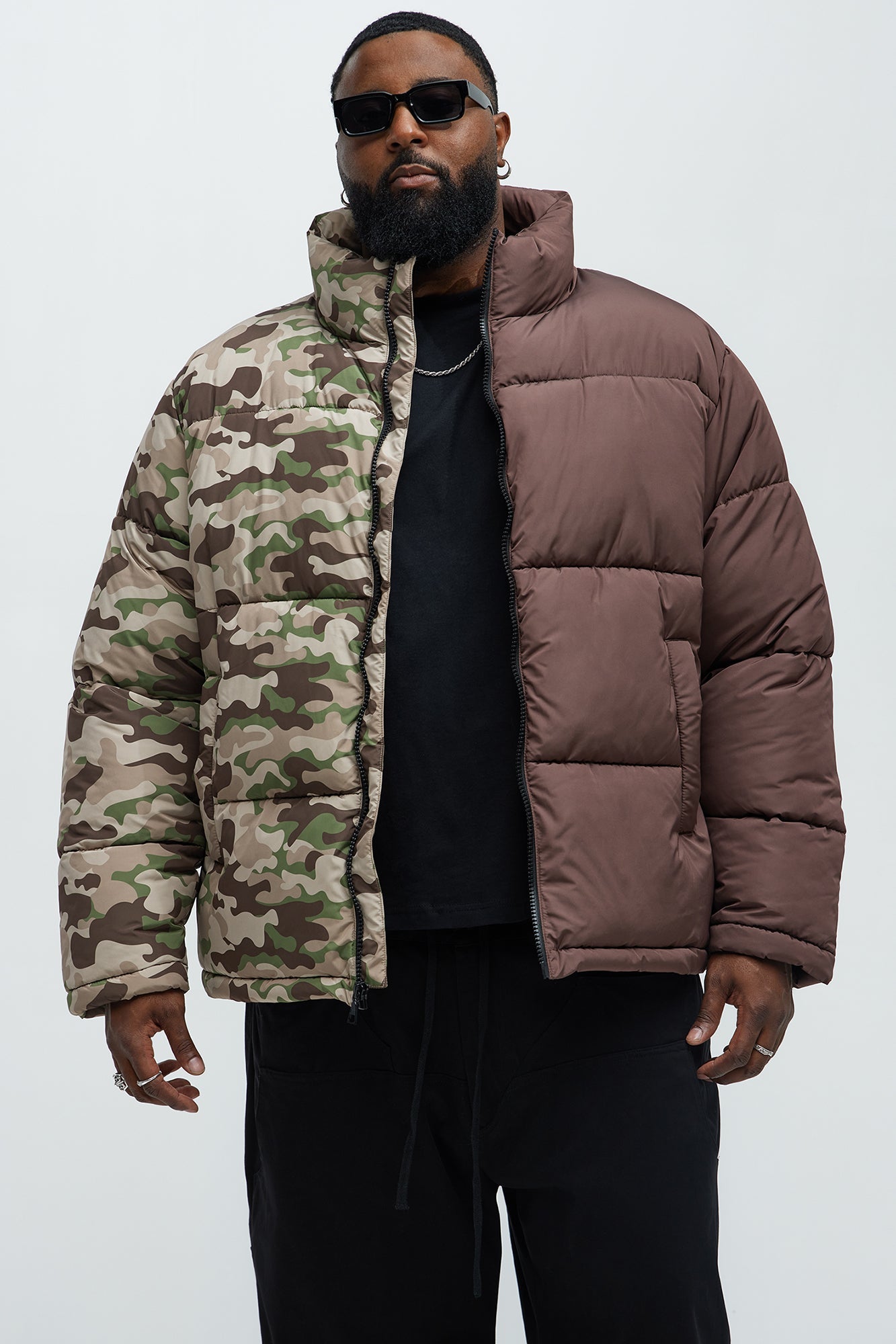 Shuffle Split Puffer Jacket - Brown Combo