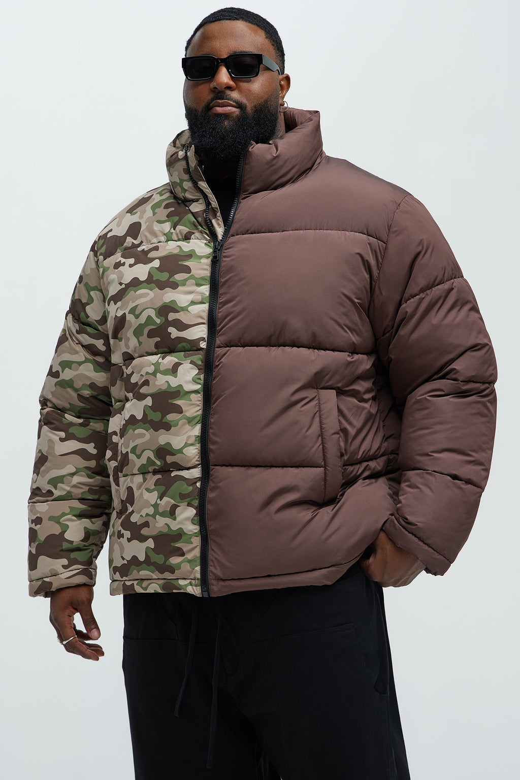 Shuffle Split Puffer Jacket - Brown Combo