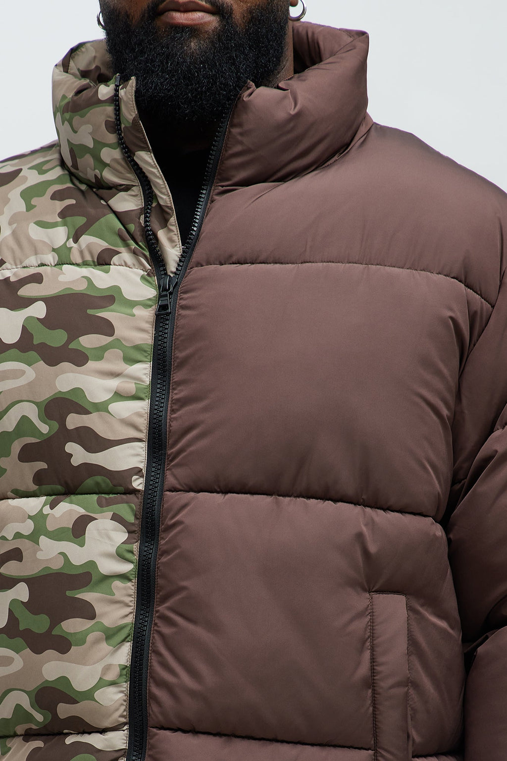 Shuffle Split Puffer Jacket - Brown Combo