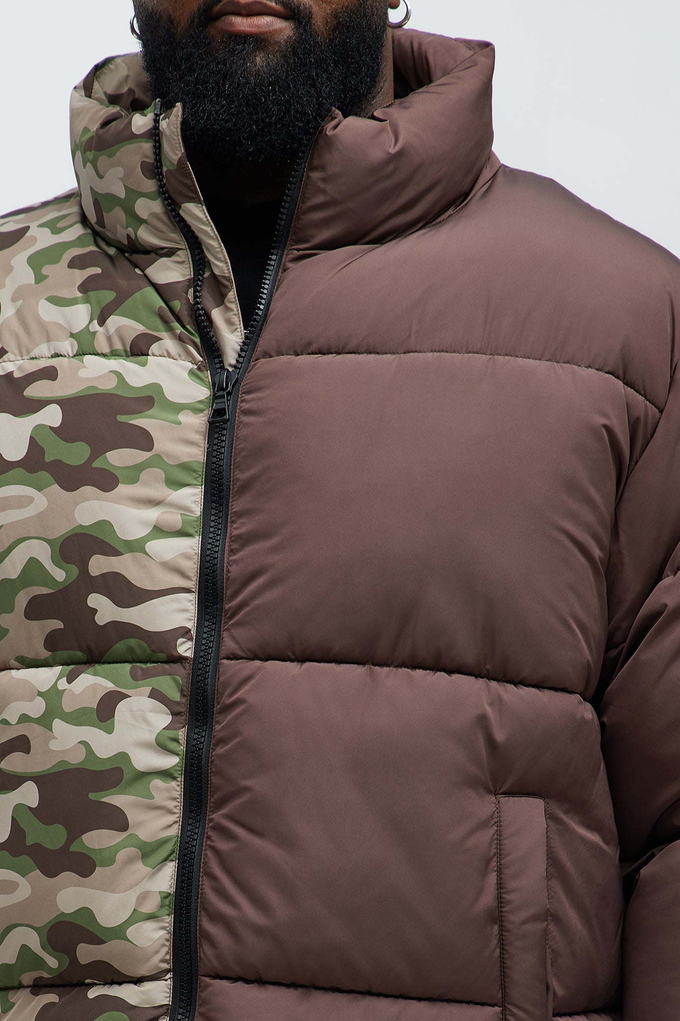 Shuffle Split Puffer Jacket - Brown Combo