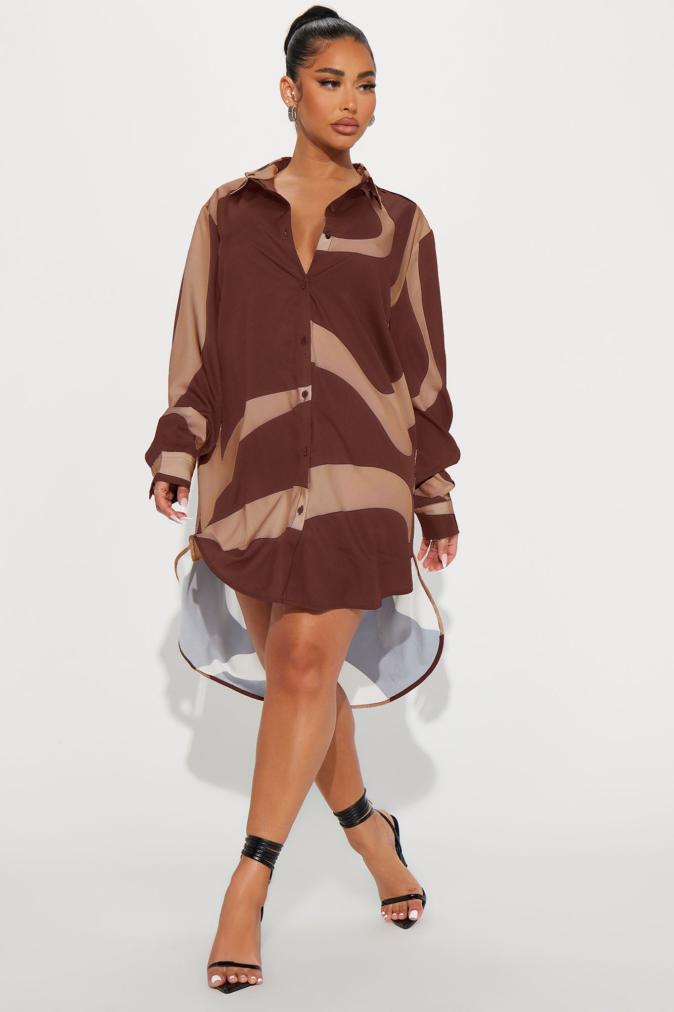 Jayde Button Up Mini Dress - Chocolate/Combo