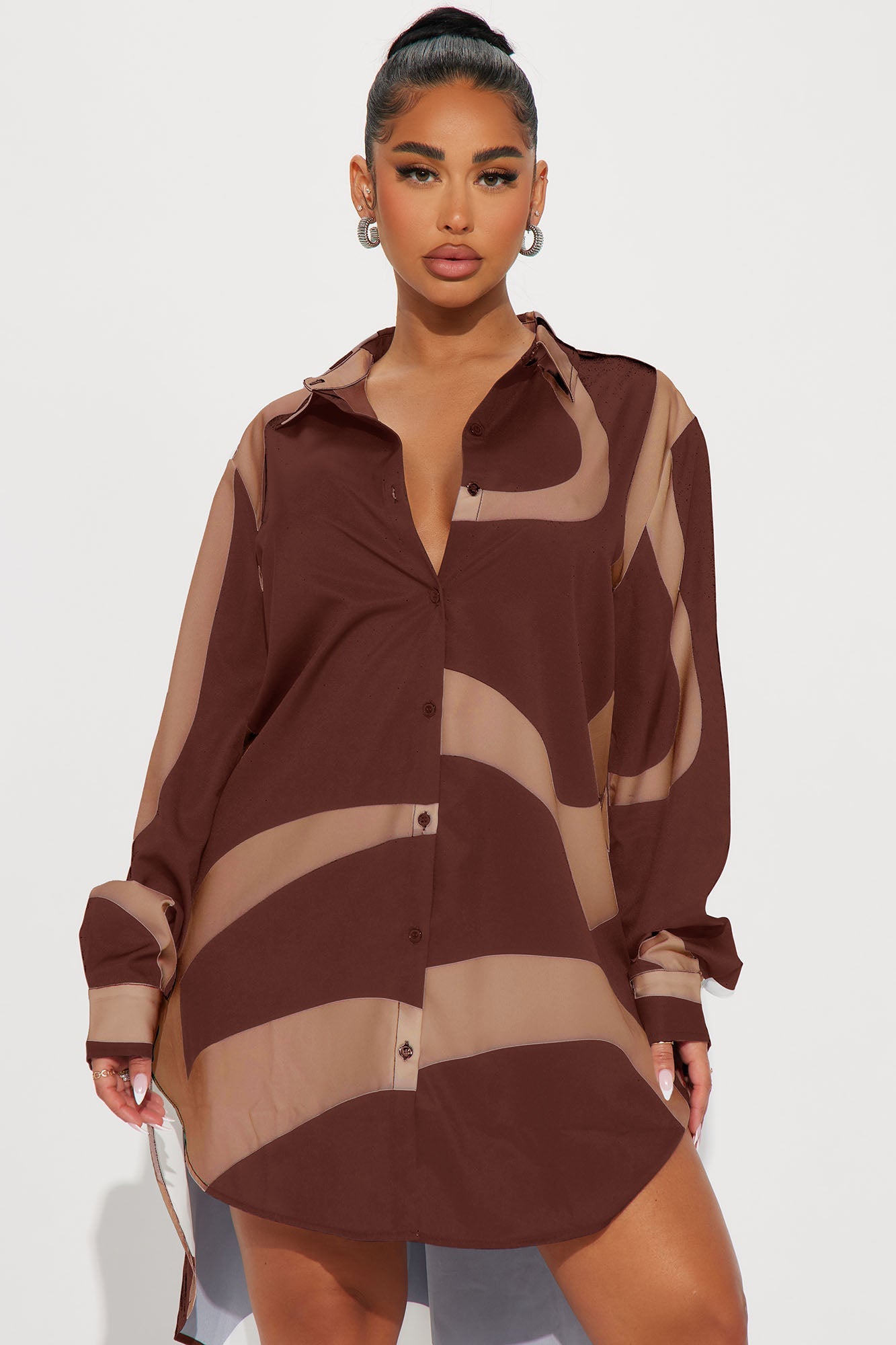 Jayde Button Up Mini Dress - Chocolate/Combo