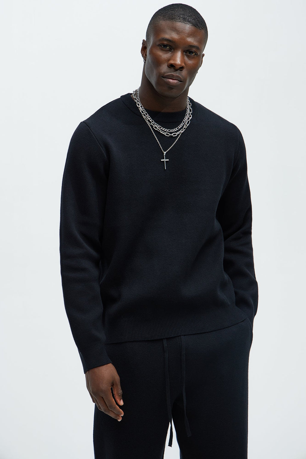 Recline Sweater Knit Crewneck - Black