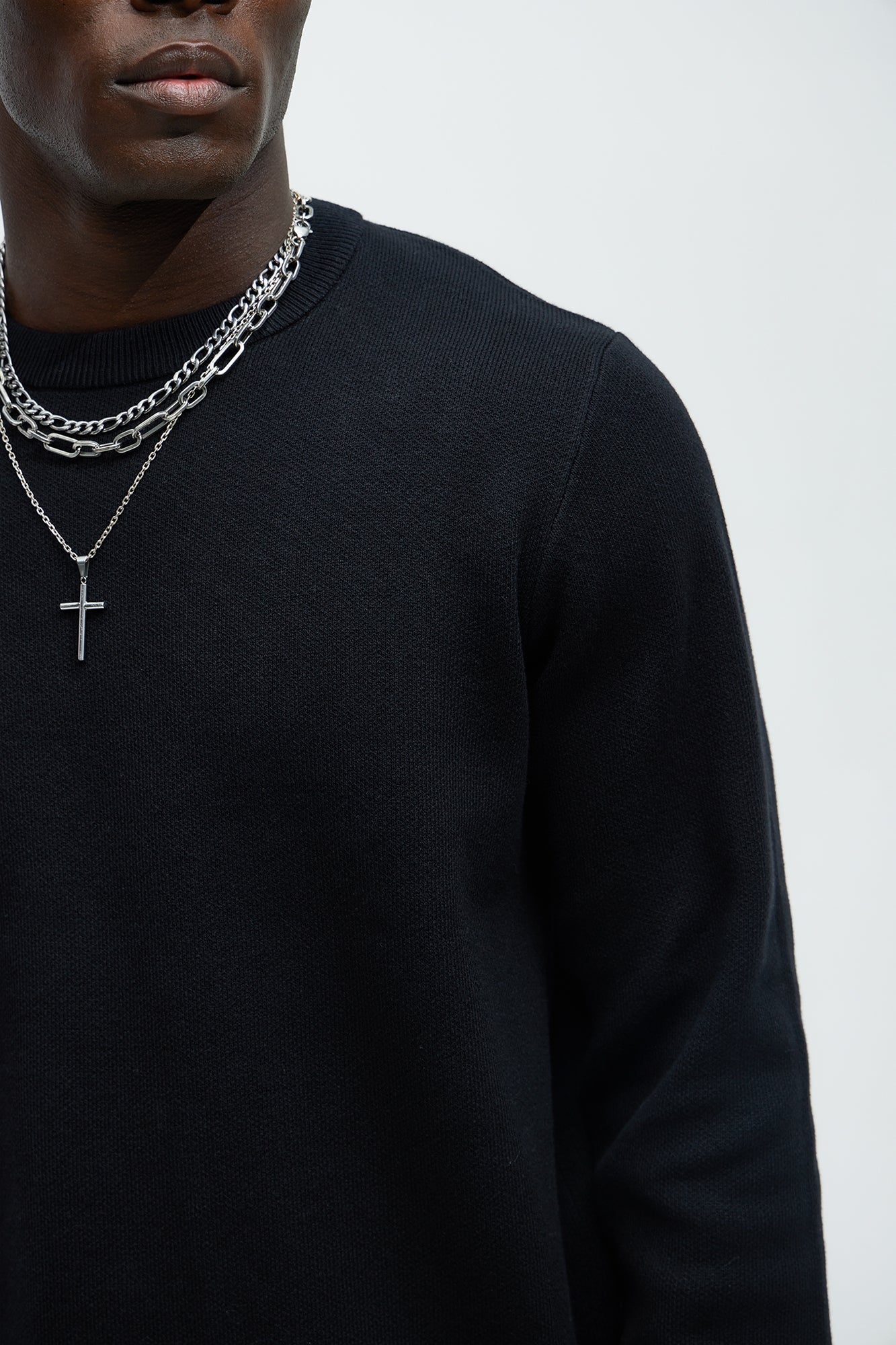 Recline Sweater Knit Crewneck - Black
