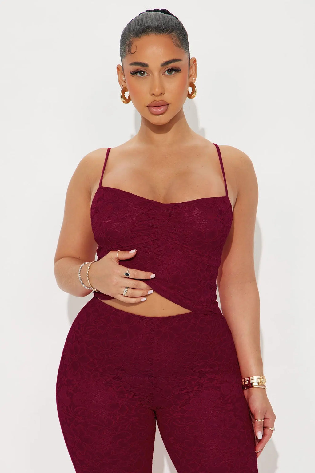 Victoria Lace Capri Set - Burgundy 