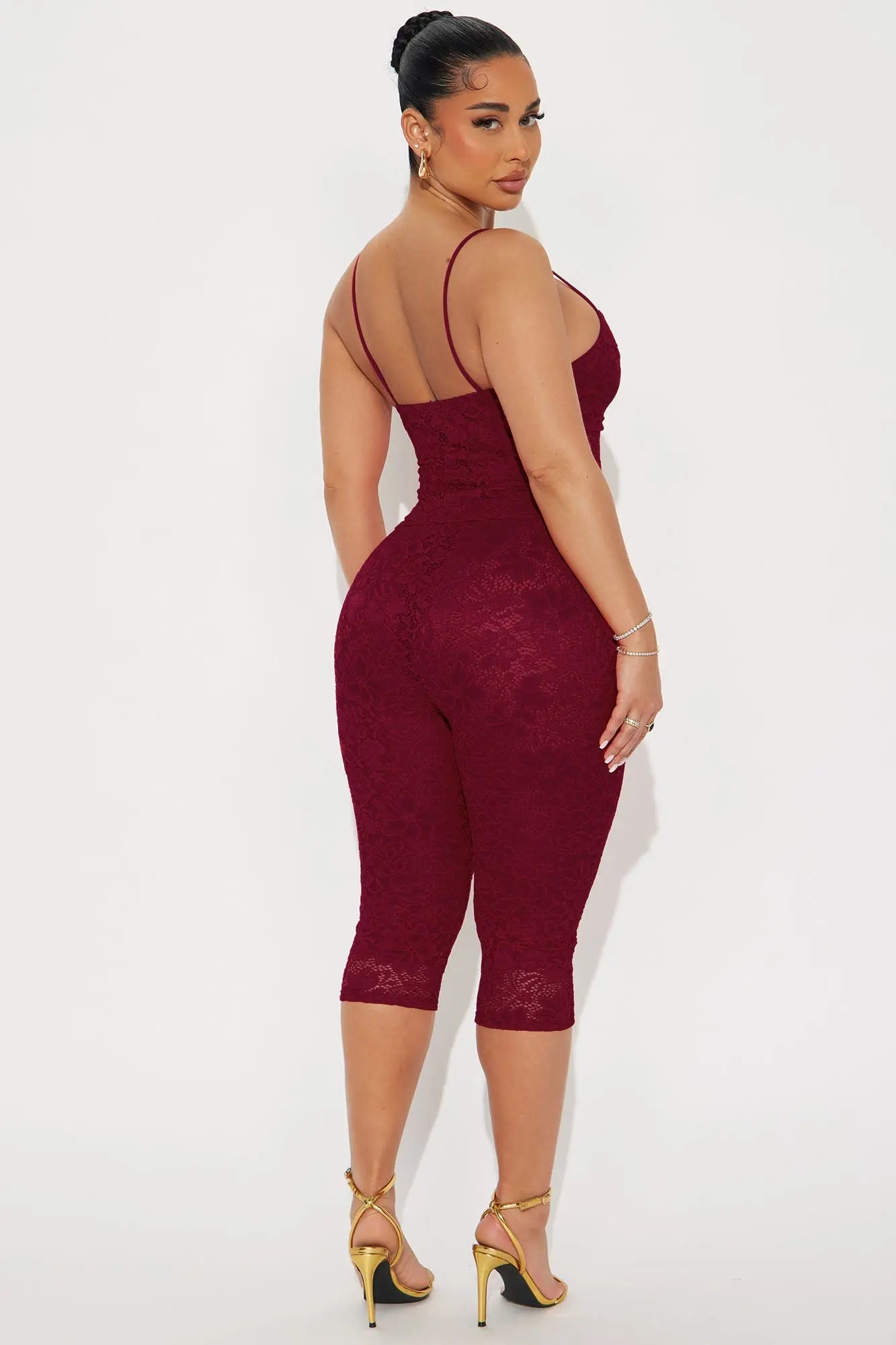 Victoria Lace Capri Set - Burgundy 