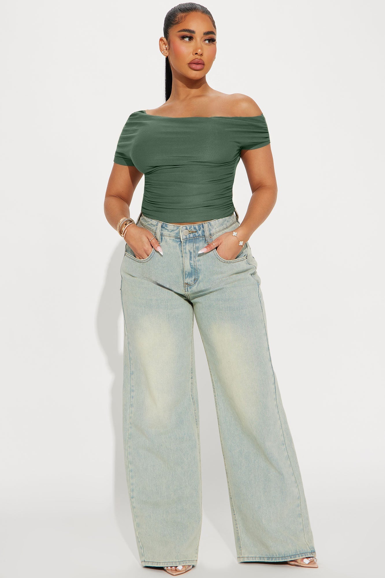 Oksana One Shoulder Top - Olive
