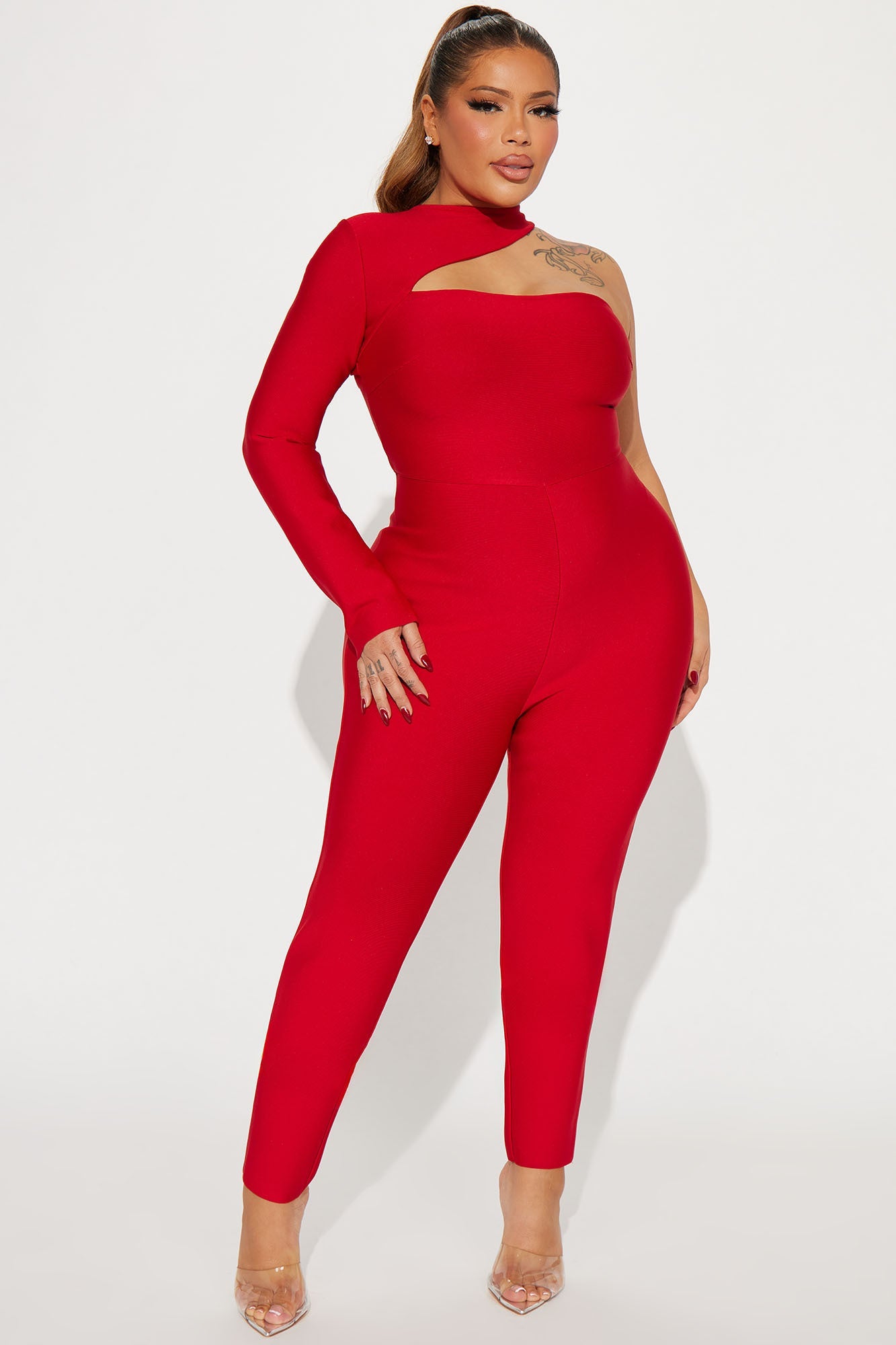 Make It Out Bandage Jumpsuit  - Red