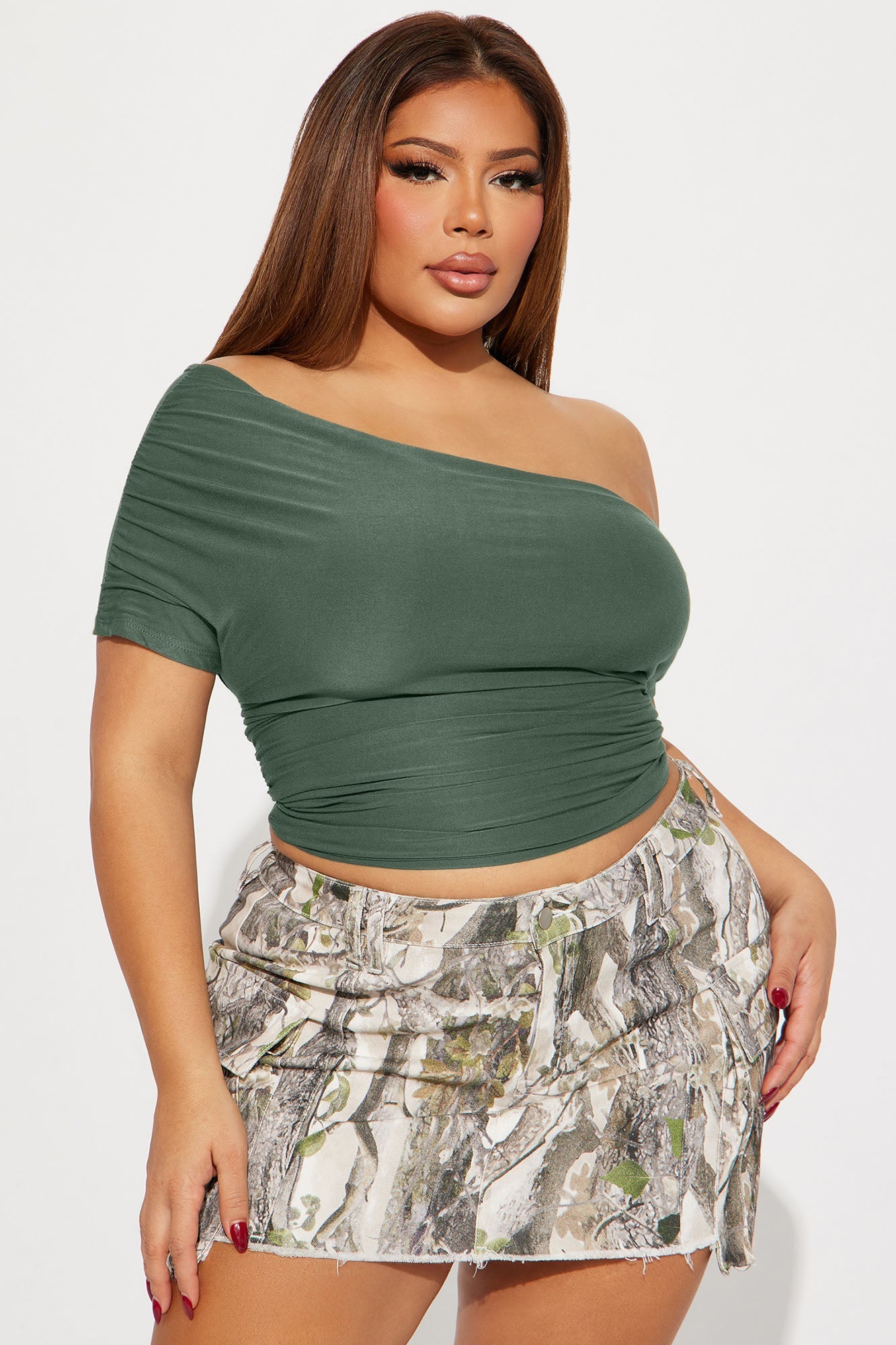 Oksana One Shoulder Top - Olive