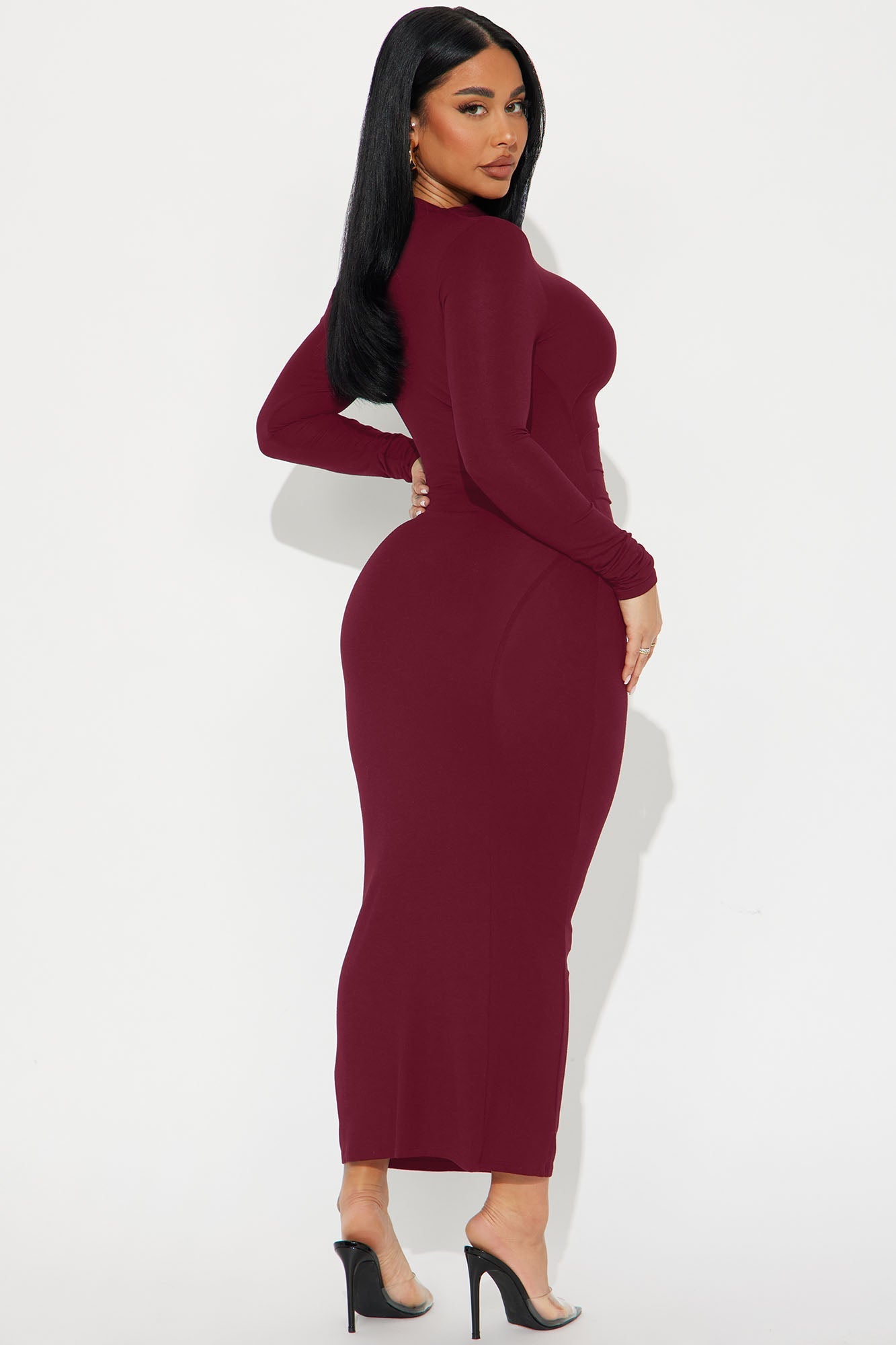 Lana Long Sleeve Midi Dress - Wine
