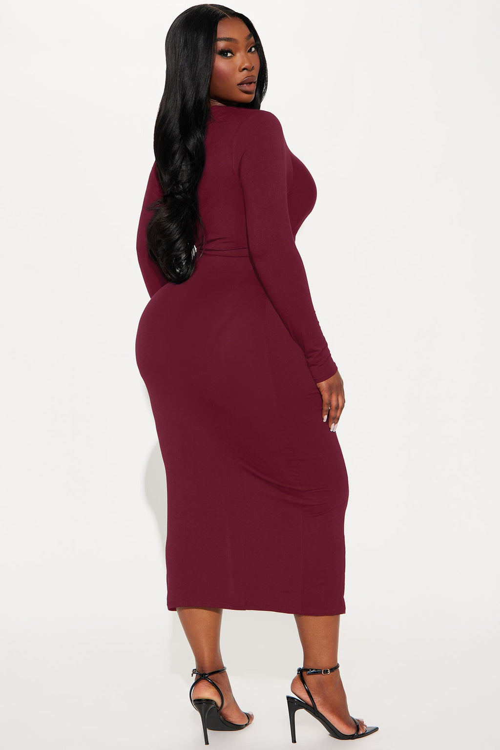 Lana Long Sleeve Midi Dress - Wine