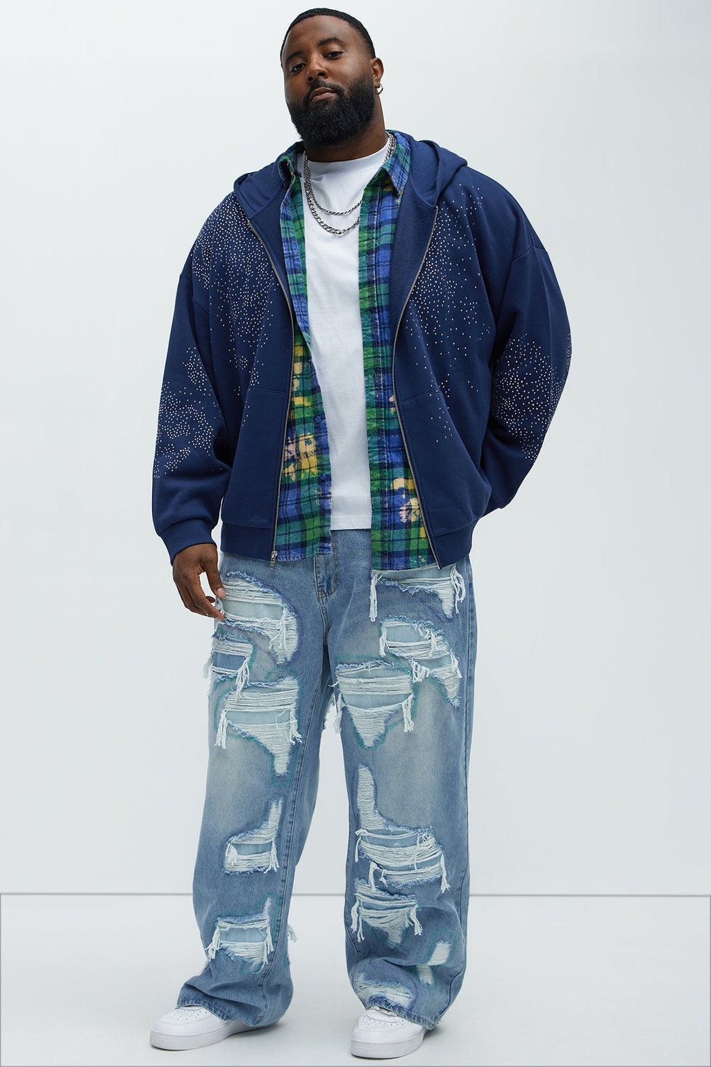 Worn All Over Distressed Baggy Jeans - Light Wash