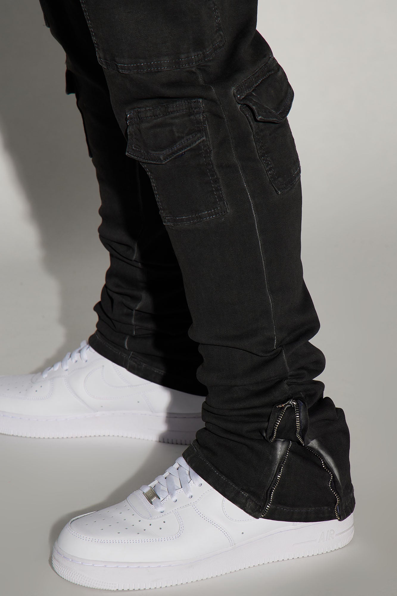 Triple Cargo Stacked Skinny Flare Jeans - Black Wash