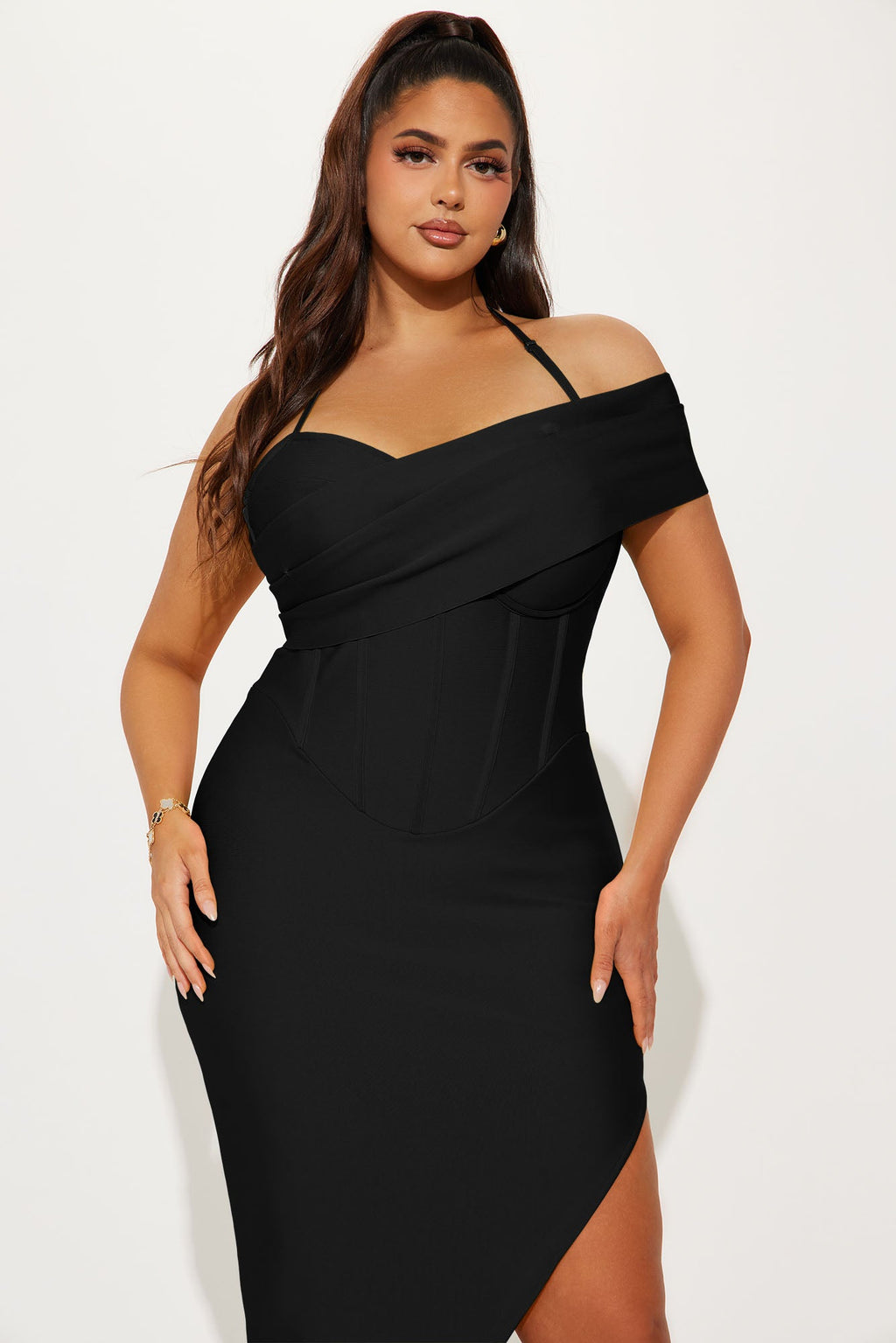Kelly Ann Bandage Midi Dress - Black